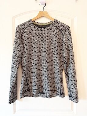 Smartwool 250 Base Layer Patterned Merino Wool Long Sleeve Shirt XL Black White